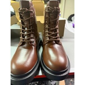 Coach Signature Leather Combat Boots Vintage Brown CCW08 Mens 10 D Lug Sole New